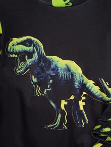 Discovery X SHEIN 2 pièces/Set Pyjama à manches longues avec imprimé dinosaure phosphorescent et pantalon pour jeune garçon, automne/hiver