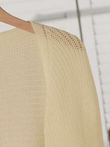 SHEIN Explorewe 少女纯色简约日常长袖针织开衫 - 卡其色 - 查看 6