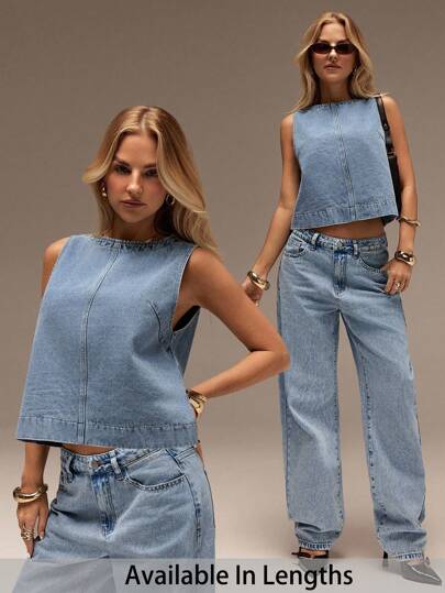 SHEIN PETITE CURVE 大码夏季秋季返校季返校节万圣节Y2K可爱街头风哥特摇滚风科技风生日派对夜店外出商务休闲上衣，乡村复古风朴素老钱商务休闲女装工作教师教堂无袖休闲牛仔上衣