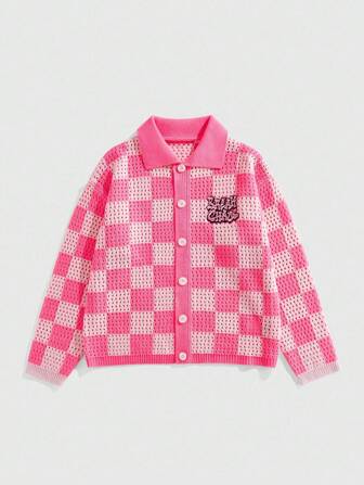 Prep Men's Plaid Jacquard Embroidered Pattern Cardigan, Fall/Winter