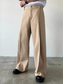 Manfinity Homme Men's Casual Solid Color Wide Leg Pants, Fall