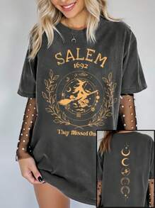 EMERY ROSE 大码万圣节T恤，大码街头图案短袖T恤，可爱夏季上衣，度假风