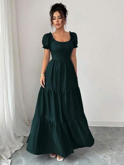 Elenzga Women's Elegant Long Dress With Unique Collar, Multi-Layer Patchwork, Ruffle Trim, Slimming Design/Draped/Tiered Layer/Holiday Outfits /Bohemian/Romantic-Floral/Vacation Casual/African Dresses/African Dresses For Women/Bandage Dresses/Bridesmaid Dress