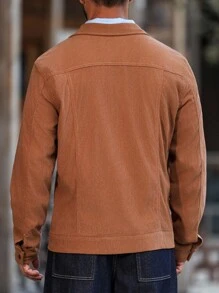 Manfinity Nomadique 男士复古休闲纯色纽扣灯芯绒夹克 - 棕色 - 查看 2