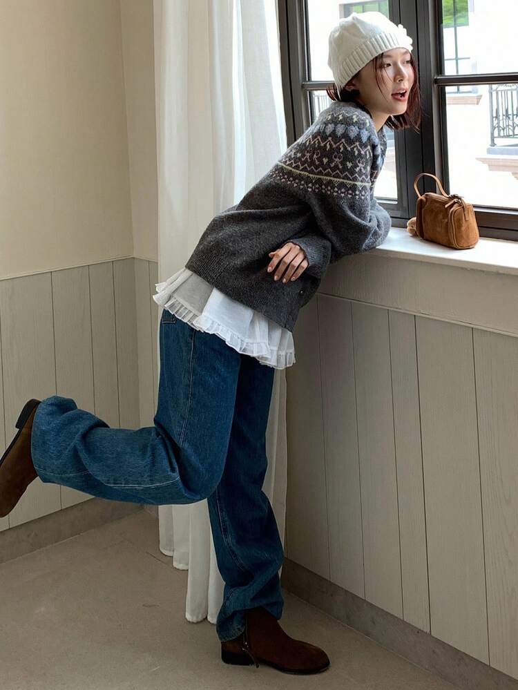 Women's Round Neck Korean Style Contrast Color Decorative Heart Cardigan Fall/Winter