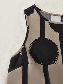 SHEIN LUNE 女式黑色波尔卡圆点印花无袖夏季圆领长裙 - 彩色 - 查看 4