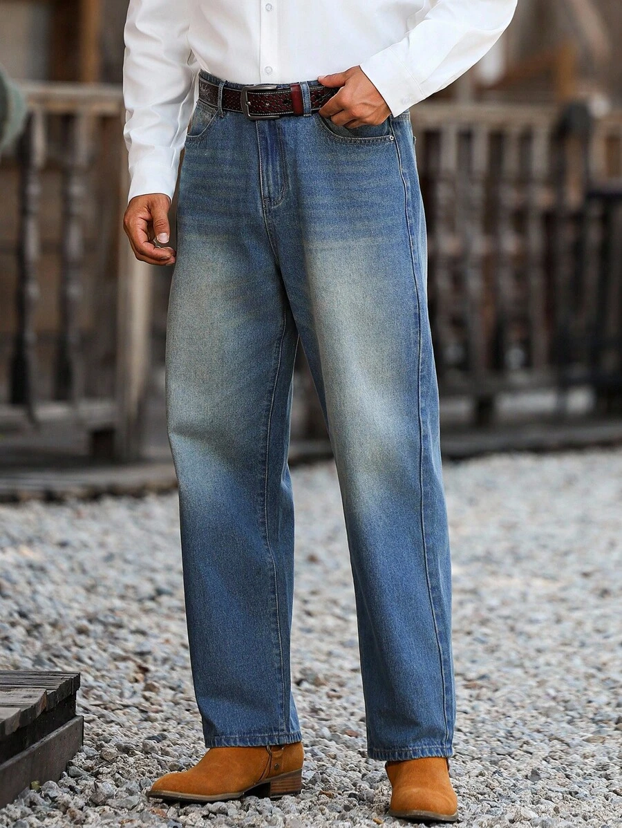 Manfinity Nomadique Men's Light Wash Vintage Distressed Loose Fit Baggy Jeans