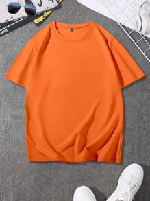 Manfinity Homme Plus Size Men's Casual Solid Color Short Sleeve T-Shirt, Summer - Orange - View 3