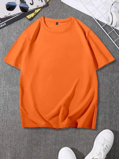 Manfinity Homme Kaos Lengan Pendek Polos Kasual Pria Ukuran Besar, Musim Panas