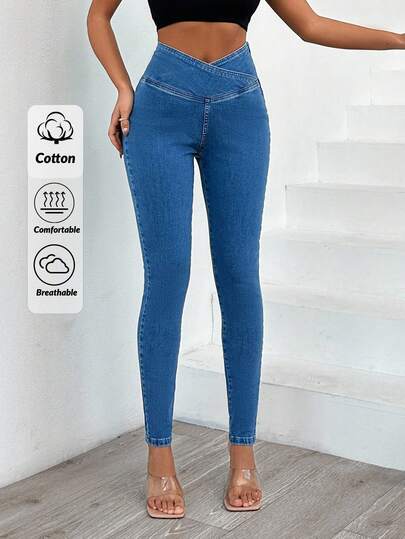 EURMUSE Jeans de estilo simple y unicolor para mujer