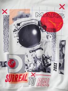 Discovery X SHEIN 青少年男孩休闲运动白色星星和宇航员图案连帽卫衣，秋冬