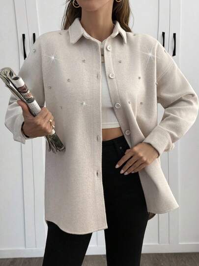 EURMUSE Women's Casual Everyday Diamond Decor Button Front Cardigan