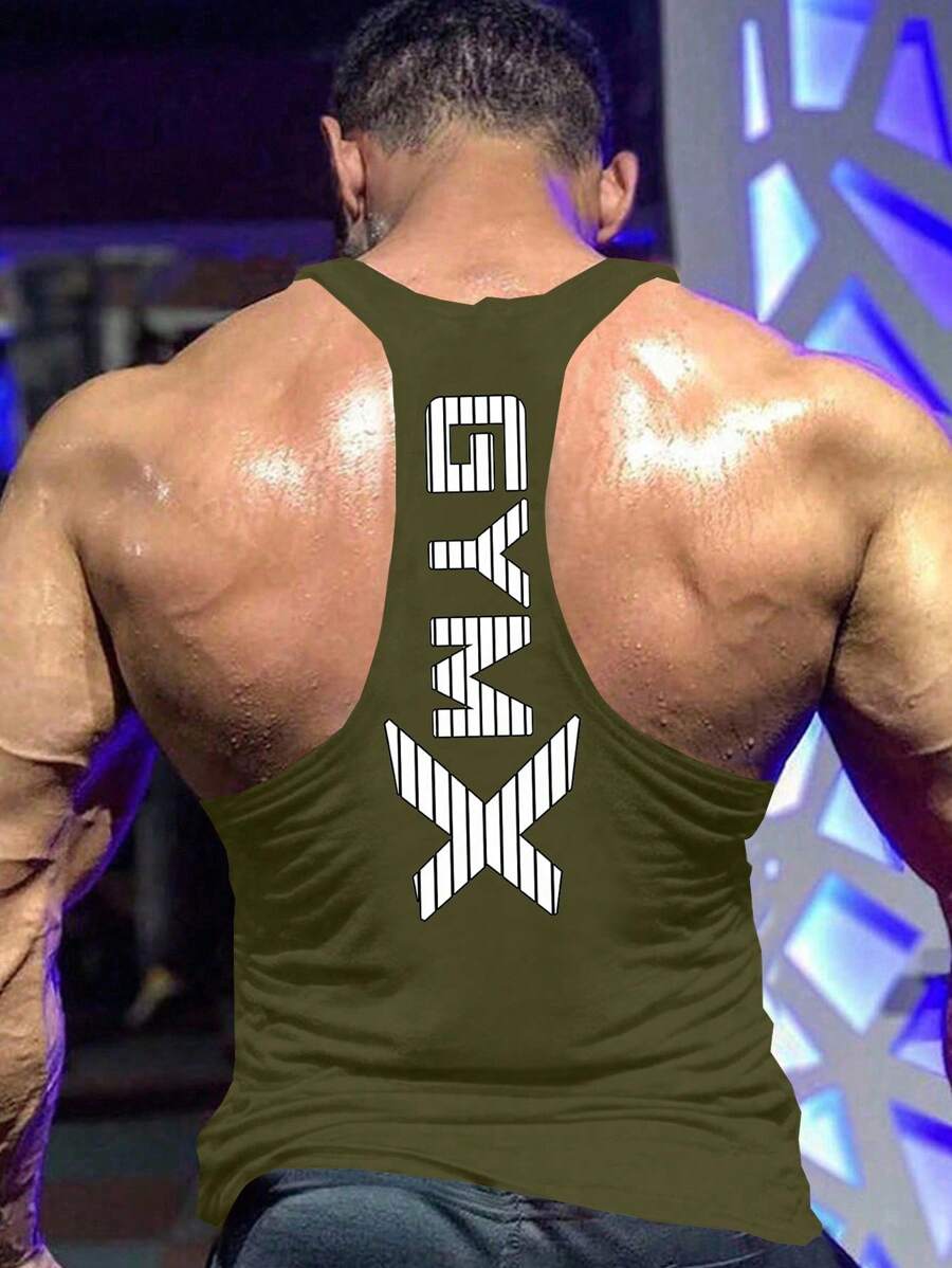 Manfinity Sport PWRUP Débardeur d'entraînement pour hommes avec imprimé lettres et rayures pour l'été