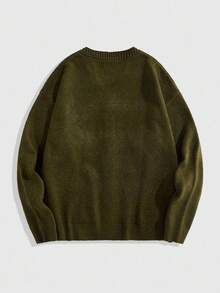 ROMWE MEN Casual 男士前开刺绣猫毛衣，复古日式风格，秋冬，垃圾摇滚风格 - 綠色 - 查看 2