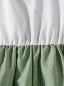 SHEIN 年輕女孩優雅的蕾絲和編織綠色擴蕈裙，有收緊腰身設計，適合夏季穿著