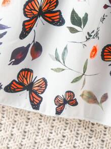 SHEIN 小女童蝴蝶圖案蝴蝶袖繫腰帶連衣裙