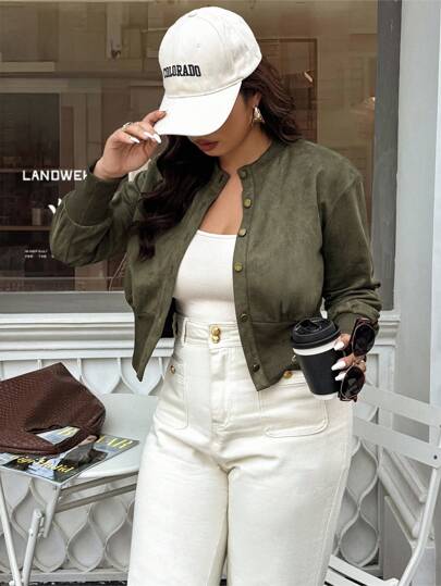 Easura Casual Street Style Button-Up Long Sleeve Plus Size Women Jacket Winter Fall Autumn