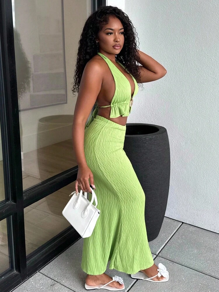 Alexandranx Conjunto de Duas Peças para Uso Diário Feminino - Verde - Visão 4
