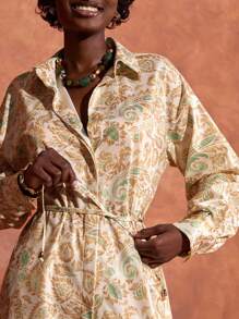 Bóhologie 2 件女士优雅风格随机花卉印花长袖衬衫和裤子套装，休闲优雅套装，Co Ord，假日服装 - 彩色 - 查看 4