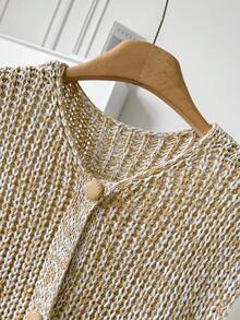 CosyJoli Plus Size Casual Round Neck Double Pocket Floral Mesh Open Front Sleeveless Sweater Sweater Vest Knitted Vest Top Summer Knit Vest Sweater Vest For Women Knit Sleeveless Top Women Knit Vest Winter Fall Autumn