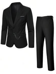 Calvornis 男士日常畅销服装，时尚链条配饰，时尚休闲婚礼优雅黑色西装外套，适合新郎，Old Money