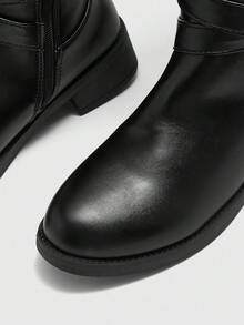 CUCCOO BIZCHIC Women's Round Toe New Flat Thick Sole Black Side Zipper Knee-High Boots, Versatile Daily Commute Flat Tall Boots For Christmas - Black - View 7