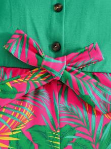 SHEIN 年輕女孩植物印花背心連體褲