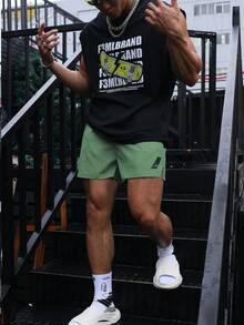 Gym Rark 男士夏季休闲撞色弹力腰运动短裤健身服男士短裤运动短裤宽松健身短裤，轻便 - 綠色 - 查看 4