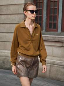 Lumivelle Contrast Color Embroidered Ribbed Collar Half-Open Hem Loose Drop Shoulder Sweatshirt For WomenWomen's Autumn Clothingautumn Fall Clothes For Women Fall Autumn Clothes Fall Outfits For Women Autumn Outfits For Women Fall Clothes Autumn Women  Fall Women Clothes Autumn Clothing Elegant Fashionable Casual Commuting Business Office Daily Leisure All-Match Temperament Urban Teacher Professional Attire