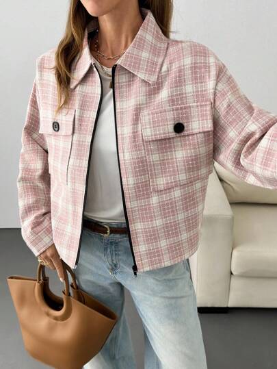 EURMUSE Women's Casual Collared Zip-Up Long Sleeve Jacket
