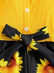 SHEIN 少女花卉印花交叉腰帶吊帶連體褲