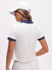 Eassivo Eassivo Áo thun polo thể thao tay ngắn Colorblock dành cho nữ, mùa hè - trắng - Xem 5