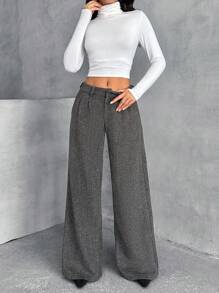 SHEIN Cottnline 女式多色条纹羊毛宽松优雅阔腿西装裤 - 彩色 - 查看 3