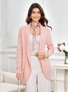 Miaspire 女士休闲日常荷叶边开衫 - 粉色 - 查看 5