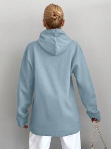 EURMUSE Sudadera Con Capucha Con Diseño De Impresión De Texto Y Cordón Ajustable - Celeste - Ver 2