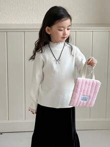DAZY Young Girls Solid Color Lace Patchwork Long Sleeve Sweater, Korean Style, Autumn/Winter - Beige - View 2