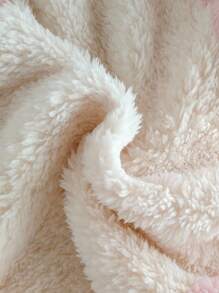 2 件套新生女婴羊毛睡衣套装，可爱兔子刺绣耳朵设计露肩，长袖上衣和裤子，秋冬家居服 - 粉色 - 查看 3