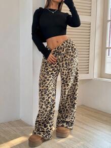SHEIN EZwear 大码女式豹纹图案简约设计休闲长裤 - 彩色 - 查看 6
