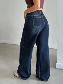 EURMUSE Damskie jeansy z wysokim stanem i szerokimi nogawkami, plus size, w stylu spranym i retro, z kieszeniami - Średni jeans - Zobacz 2