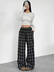 Sparklyn 2 件套青少年女孩休闲百搭格子宽松裤，适合学校、日常和街头穿着 - 彩色 - 查看 7