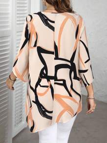 EMERY ROSE Plus Size Round Neck Long Sleeve Allover Print Fashionable Shirt,Fall Clothes - Multicolor - View 2