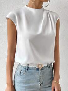 Chiquease 纯色蝙蝠袖缎面衬衫，适合节日派对穿着 - 白色 - 查看 4