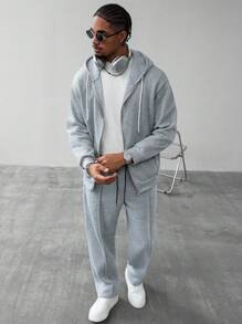 Manfinity Homme Bộ quần dài có dây rút phía trước, đơn giản, màu trơn, thoải mái khi đi làm hàng ngày dành cho nam, quần áo thu đông - Xám - Xem 4