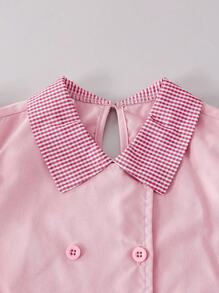 SHEIN 2 件女童甜美格子长袖翻领衬衫和中长 A 字裙套装，适合派对、郊游、学校、通勤、返校季、音乐节、休闲装 - 彩色 - 查看 4