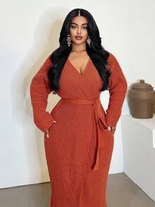 Maweii Halloween Plus Size Casual Solid Color Waist Tie Cardigans Fall Winter Cloth For Women - Orange - View 2