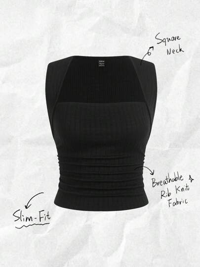 SHEIN EZwear 女士休闲腰部褶皱吊带背心，适合夏季