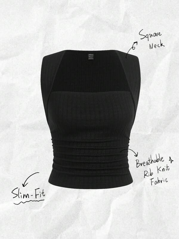 SHEIN EZwear 女士休闲腰部褶皱吊带背心，适合夏季