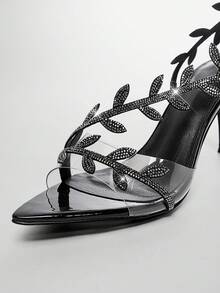SHUZIA Versatile Women's Fashionable Cut Leaf Point Toe Stiletto Heel Sandals - Black - View 5