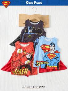 SUPERMAN X Cozy Pixies 6pcs/Set Young Boy Superhero Pattern Soft Knit Sleeveless Vest Shawl - Multicolor - View 1