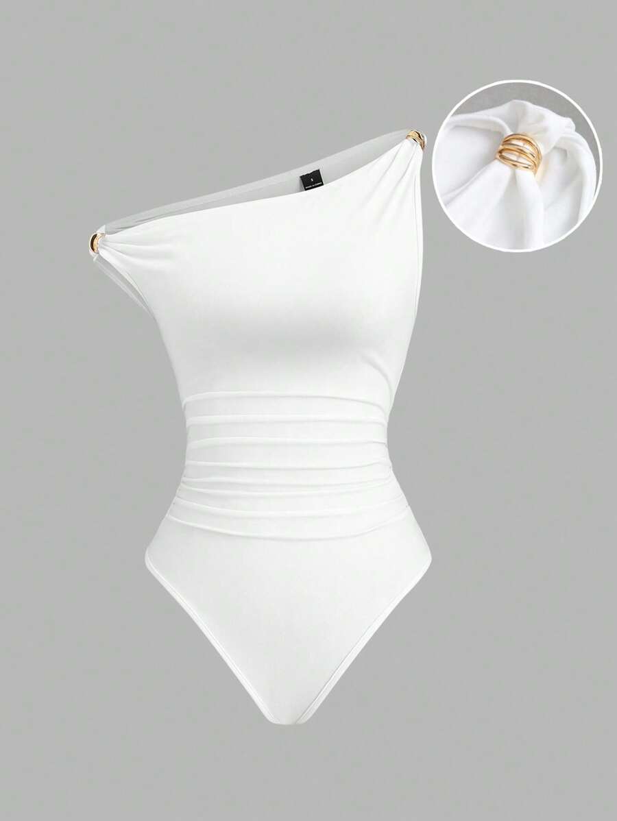 Sweetra Body de metal con pliegues, casual y versátil, para primavera/verano - Blanco - Ver 1